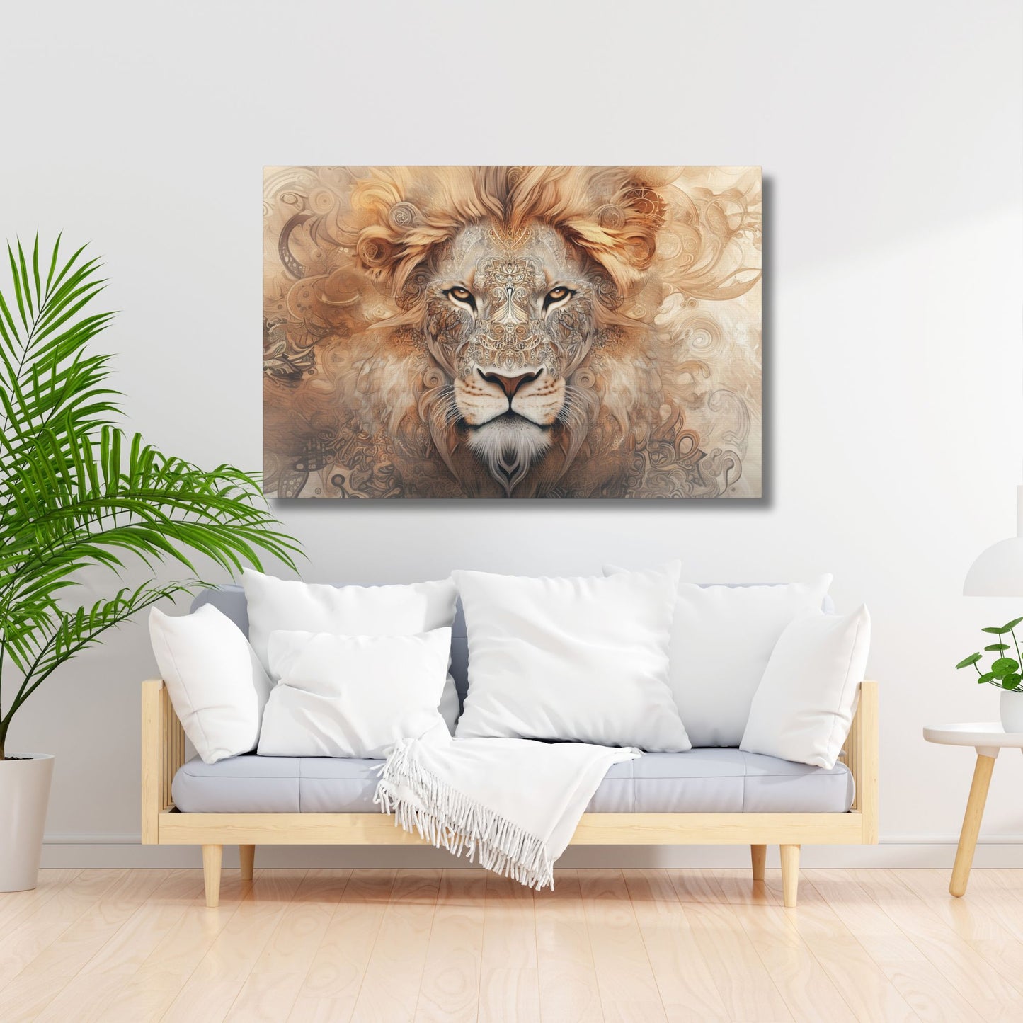Boho Lion Head Wall Art with Mandala Patterns  and Earthy Tones, Canvas Print (FREE SHIPPING)