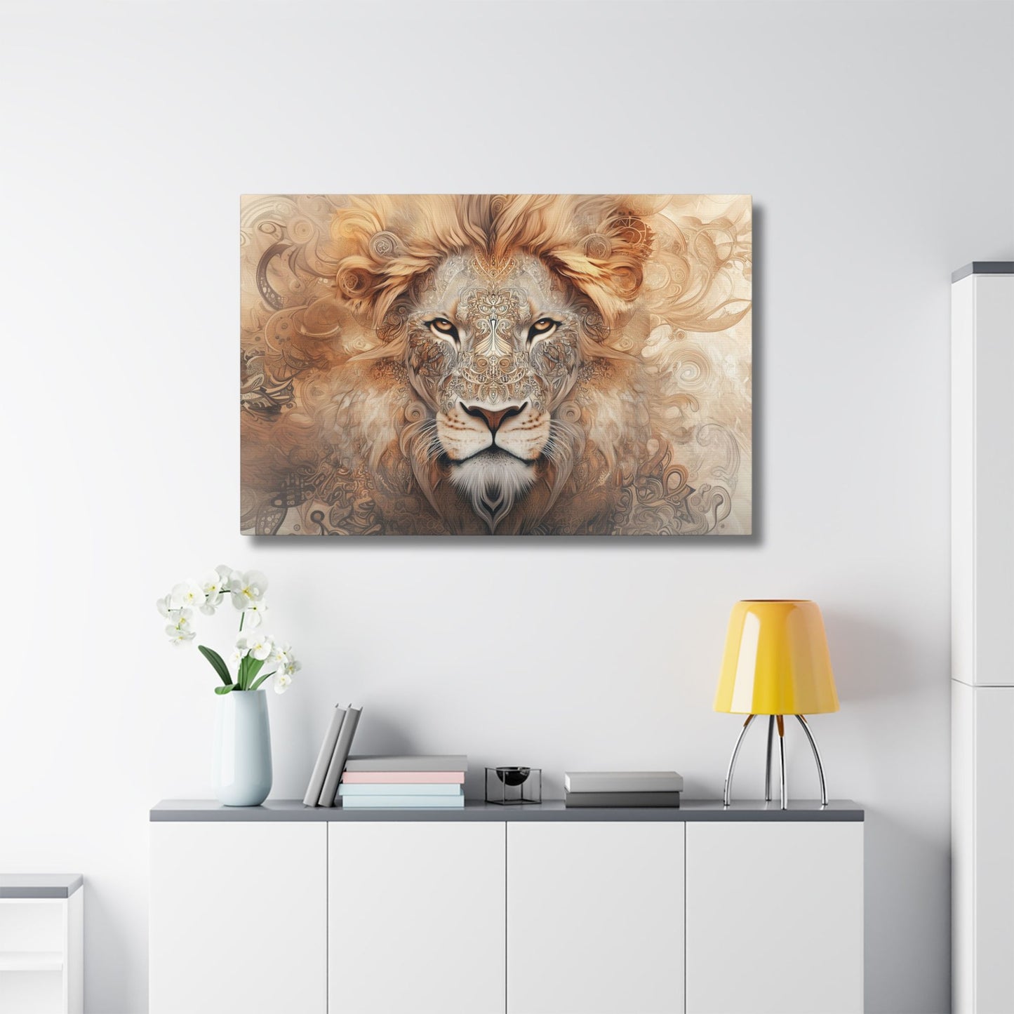 Boho Lion Head Wall Art with Mandala Patterns  and Earthy Tones, Canvas Print (FREE SHIPPING)