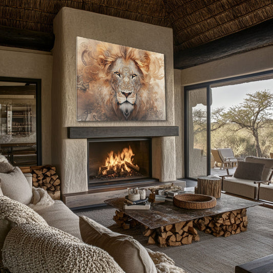 Boho Lion Head Wall Art with Mandala Patterns  and Earthy Tones, Canvas Print (FREE SHIPPING)