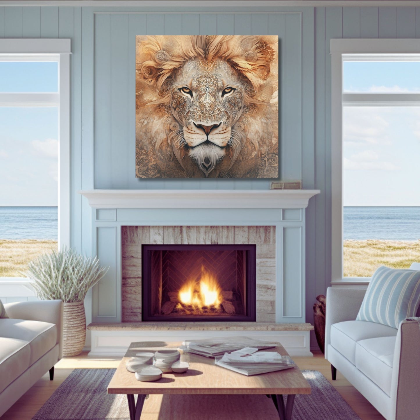Boho Lion Portrait Wall Art_Matte Canvas with Stretched Frame (FREE SHIPPING)