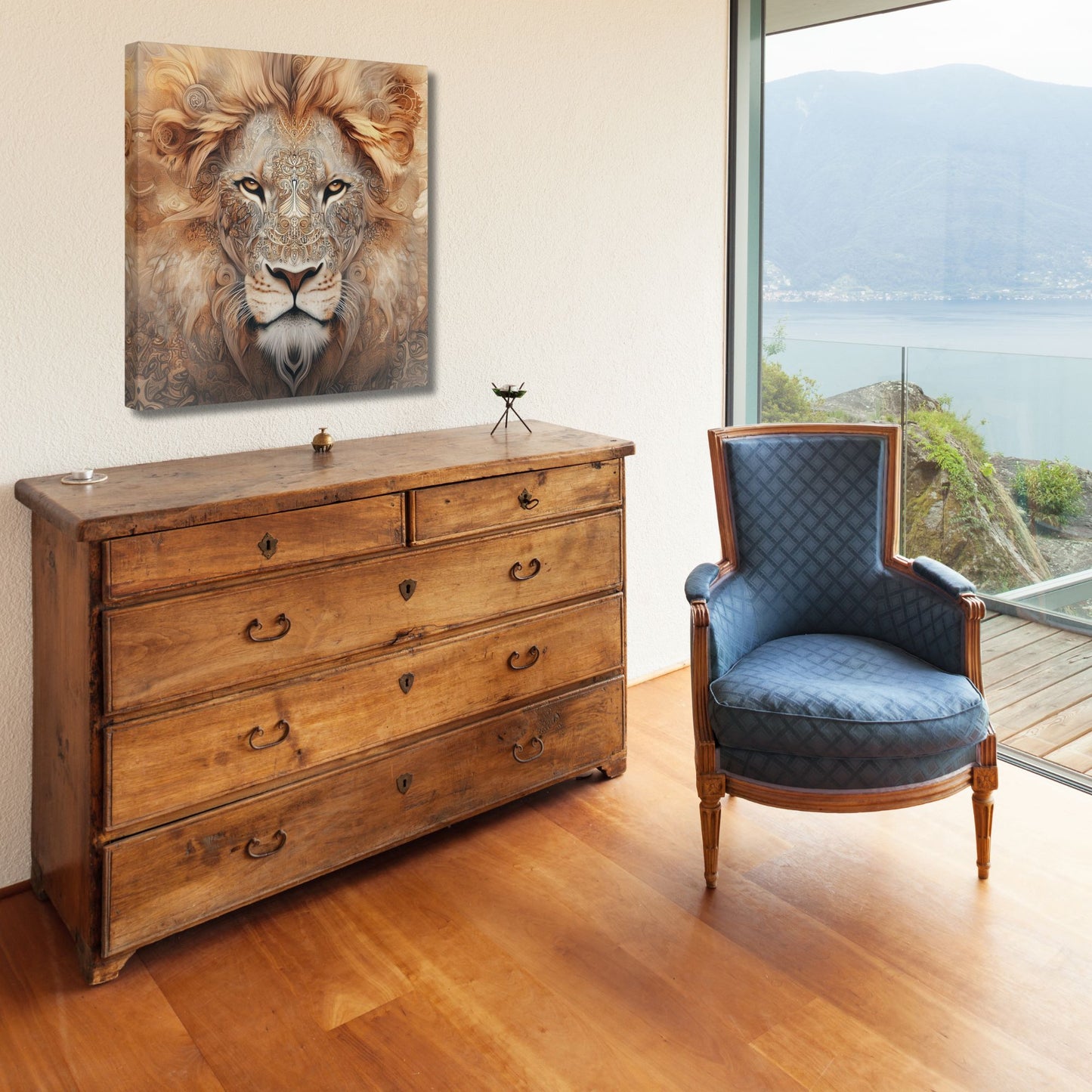 Boho Lion Portrait Wall Art_Matte Canvas with Stretched Frame (FREE SHIPPING)