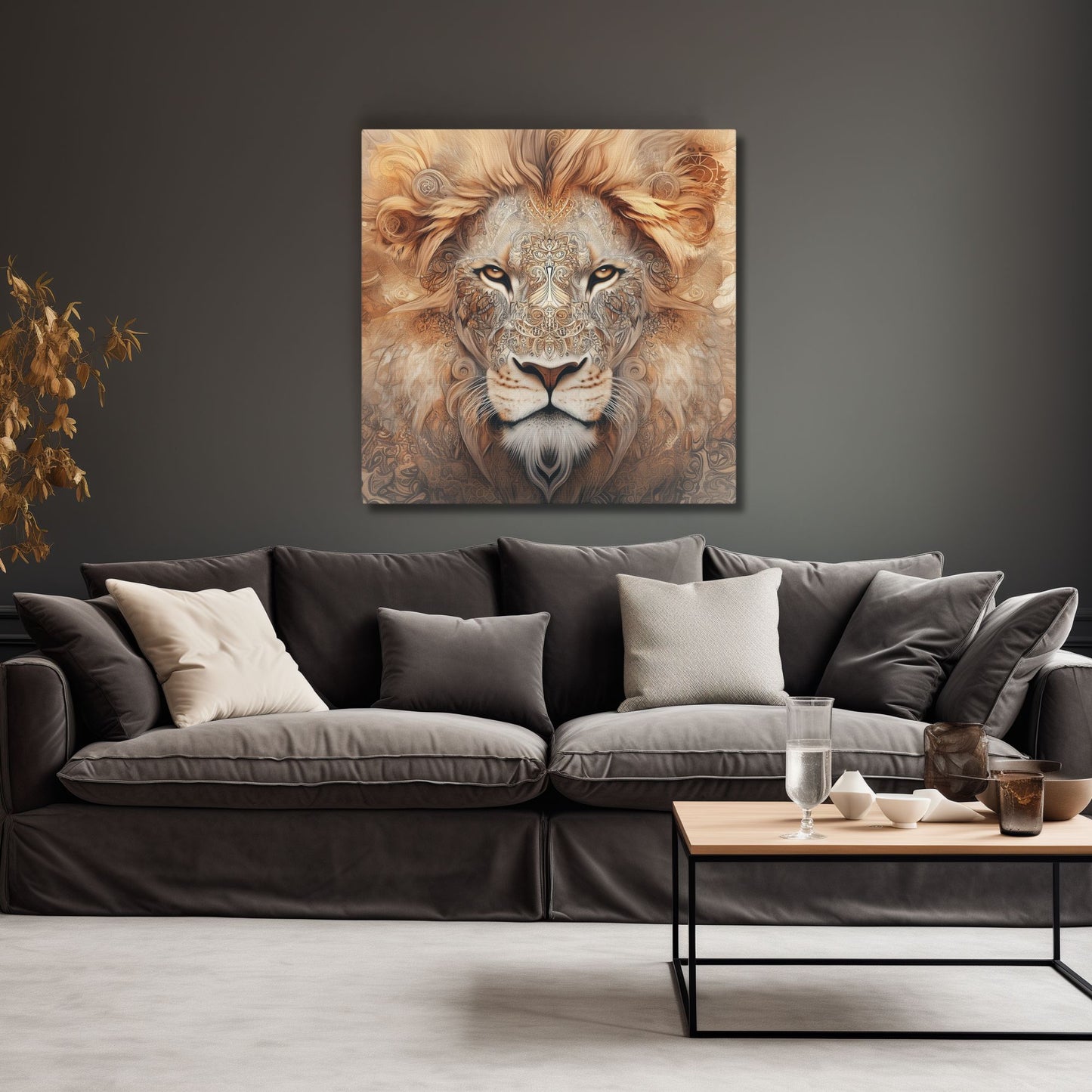 Boho Lion Portrait Wall Art_Matte Canvas with Stretched Frame (FREE SHIPPING)
