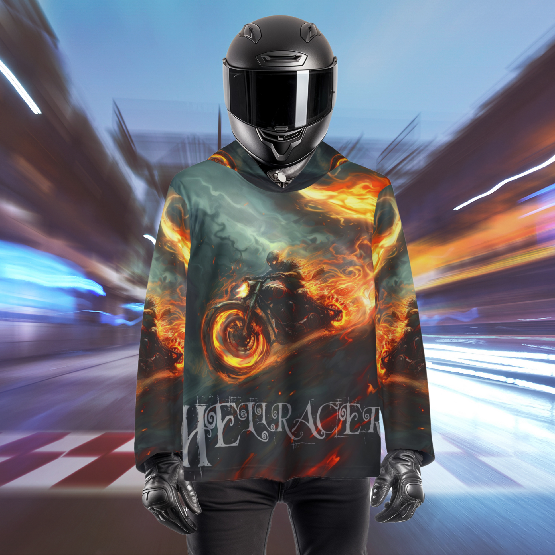 Motorbike Hoodie_Hell Racer Graphic_Man w Helmet