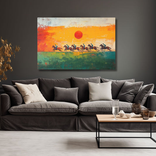 Polo Field Horses Sunset Wall Art, Wrapped Print on Matte Canvas (FREE SHIPPING)