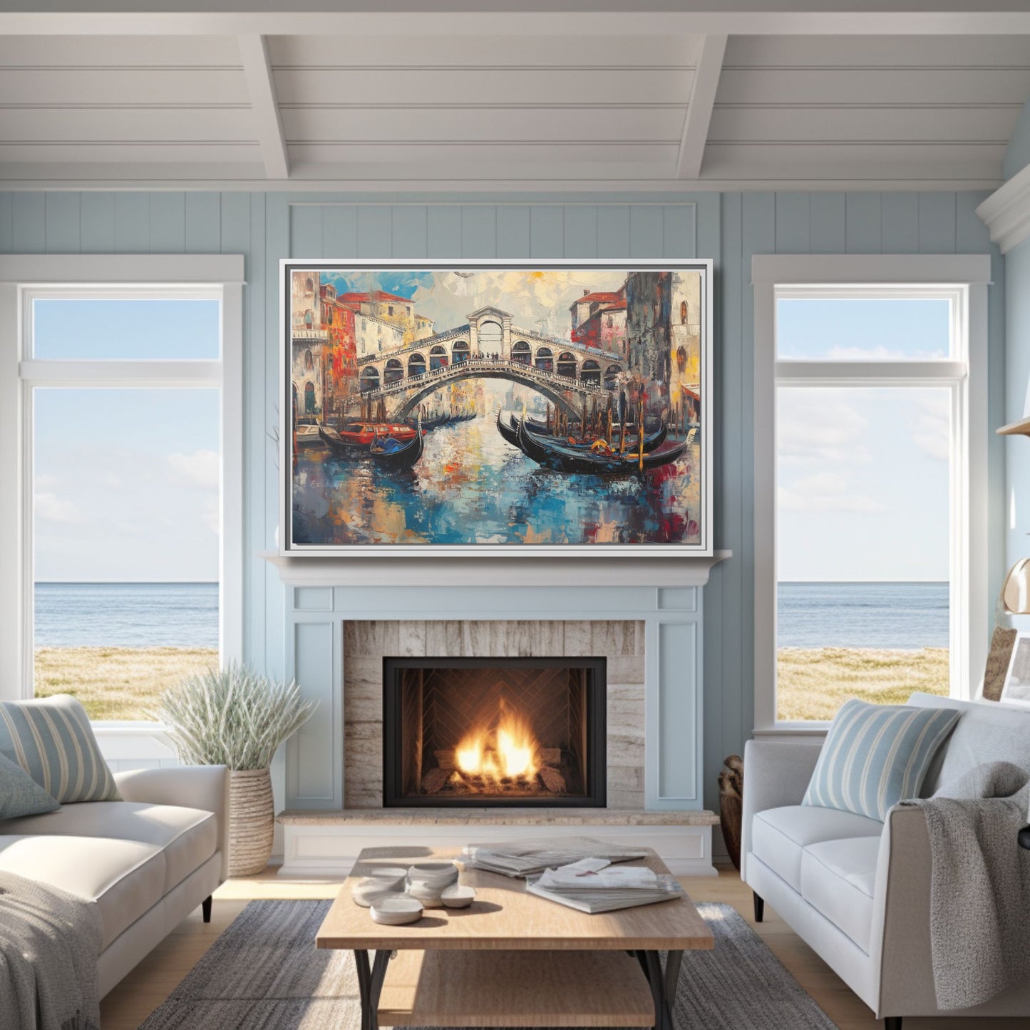 Rialto Bridge Venice Italy Wall Art, Framed Print on Matte Canvas (FREE SHIPPING)