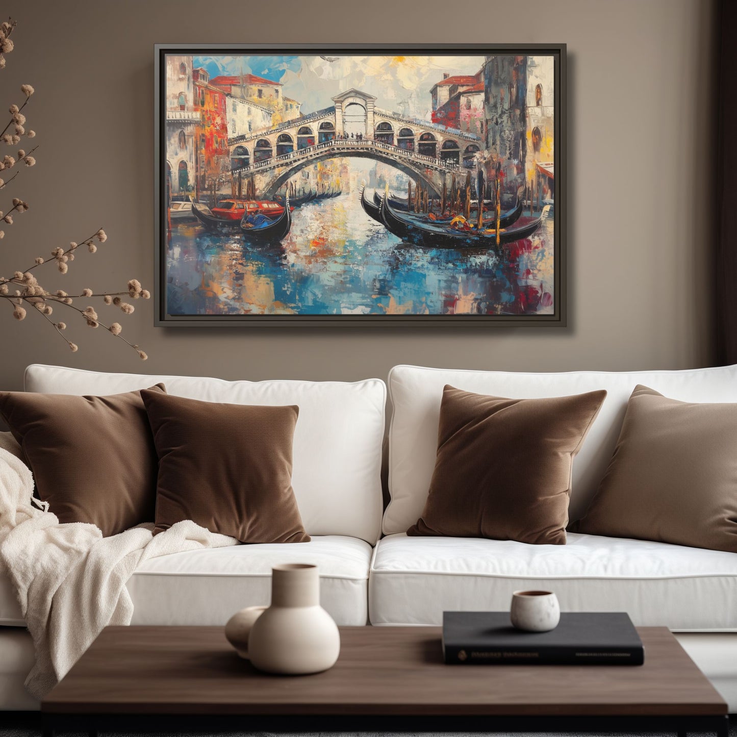 Rialto Bridge Venice Italy Wall Art, Framed Print on Matte Canvas (FREE SHIPPING)
