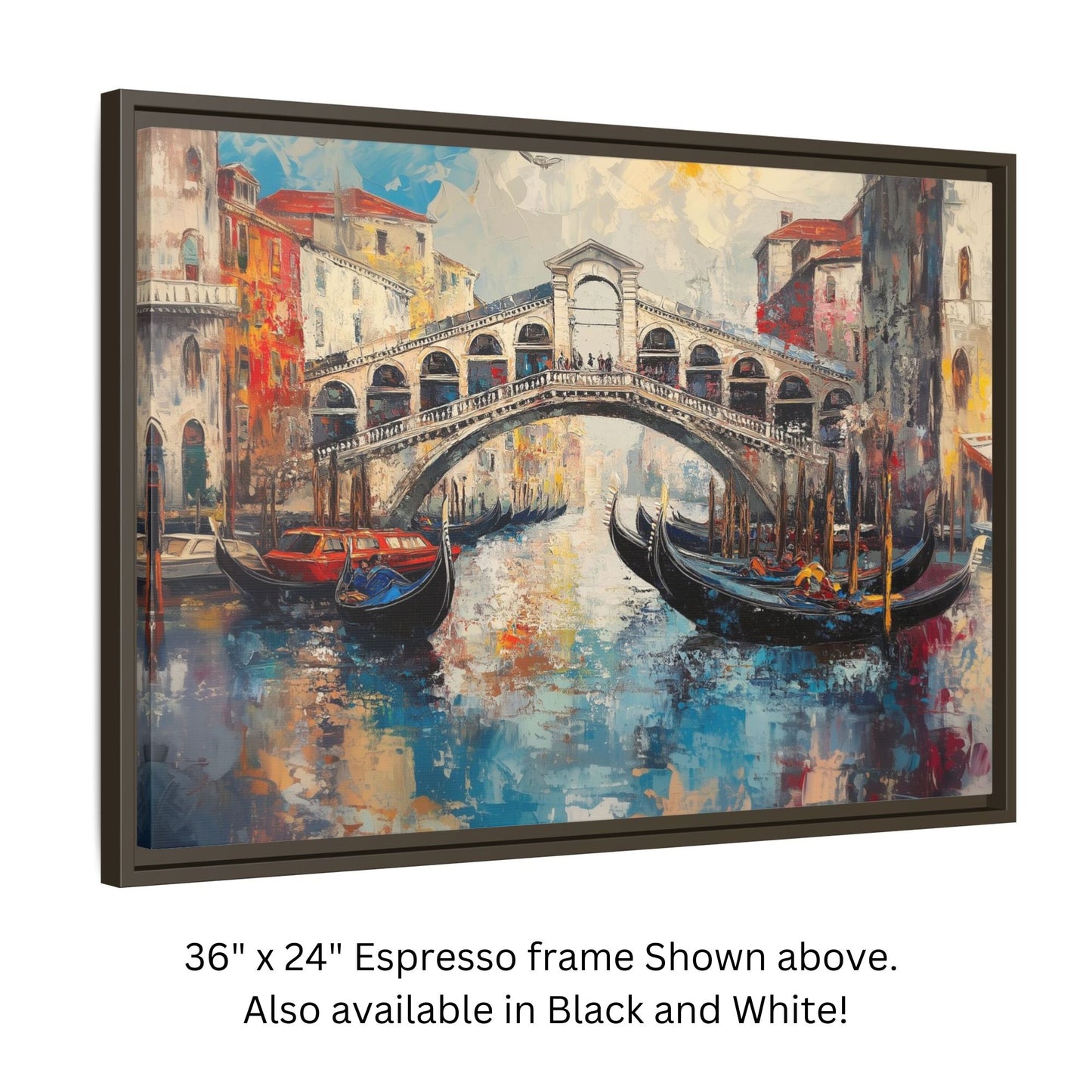 Rialto Bridge Venice Italy Wall Art, Framed Print on Matte Canvas (FREE SHIPPING)