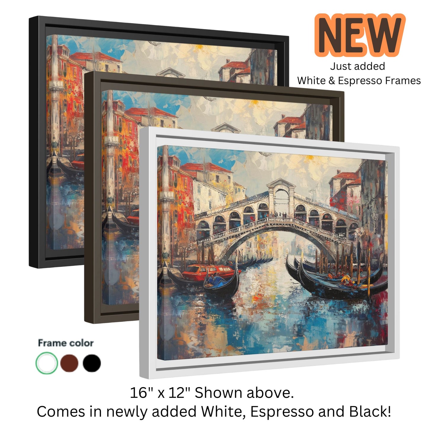 Rialto Bridge Venice Italy Wall Art, Framed Print on Matte Canvas (FREE SHIPPING)