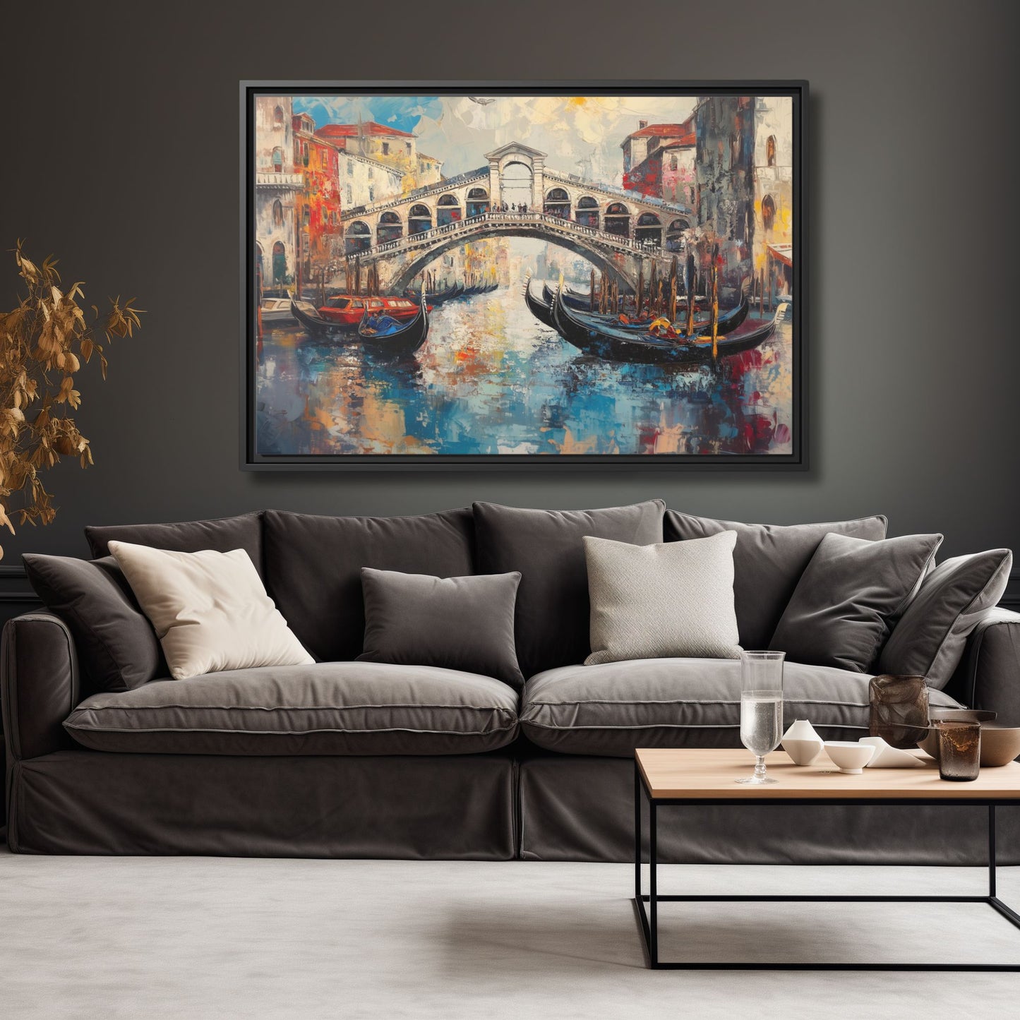 Rialto Bridge Venice Italy Wall Art, Framed Print on Matte Canvas (FREE SHIPPING)