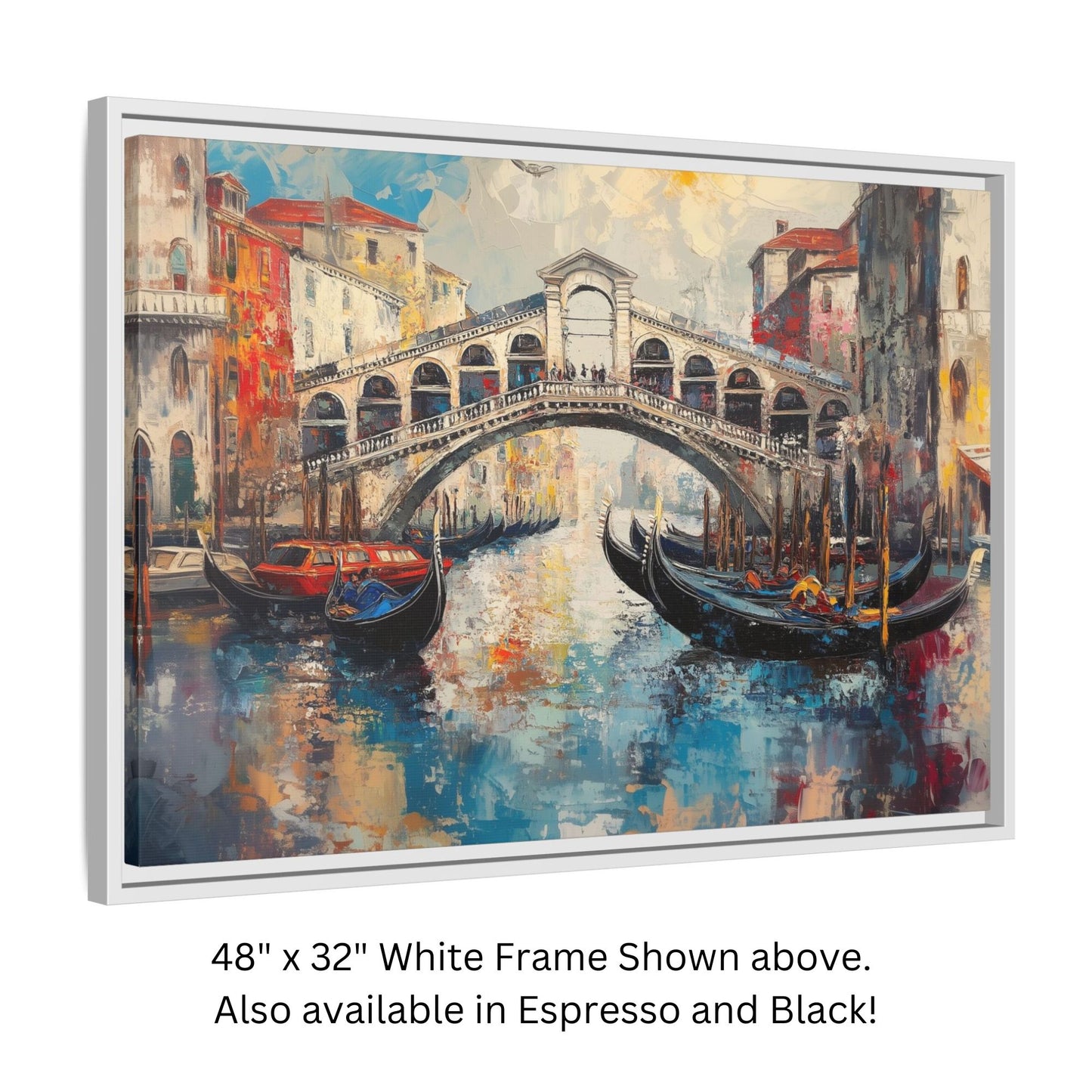 Rialto Bridge Venice Italy Wall Art, Framed Print on Matte Canvas (FREE SHIPPING)