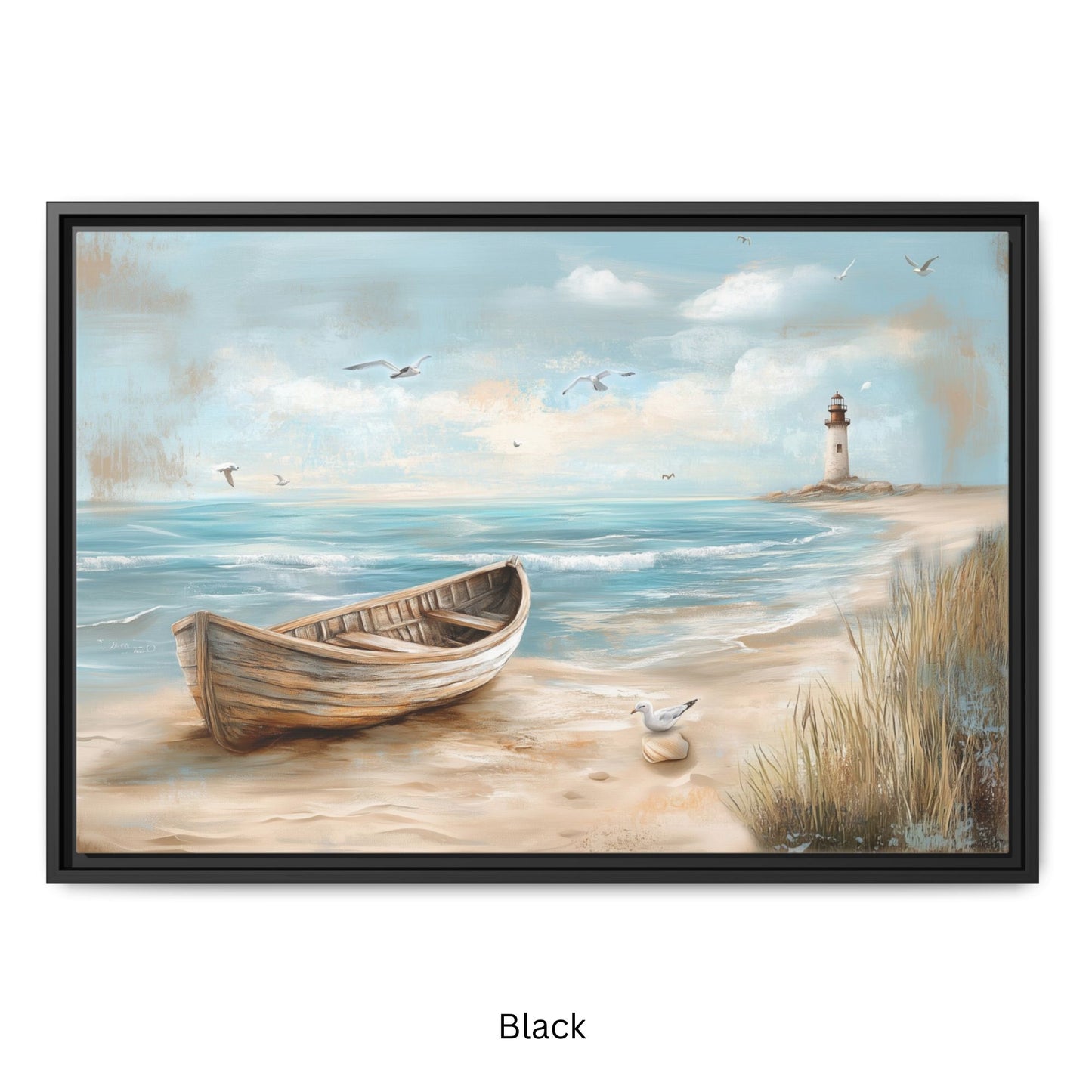 Lighthouse Coastal Scene Wall Art, Framed Print on Matte Canvas (FREE SHIPPING)