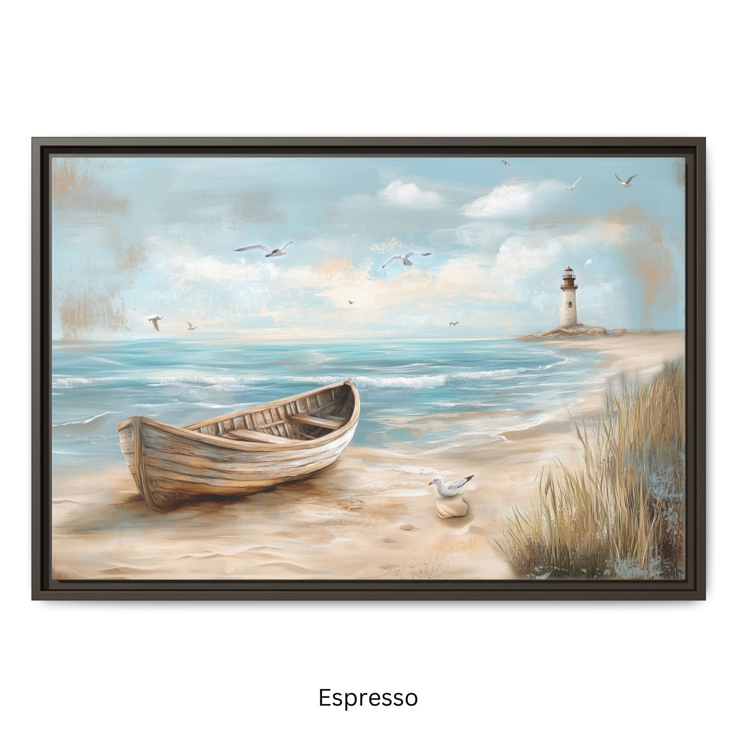 Lighthouse Coastal Scene Wall Art, Framed Print on Matte Canvas (FREE SHIPPING)