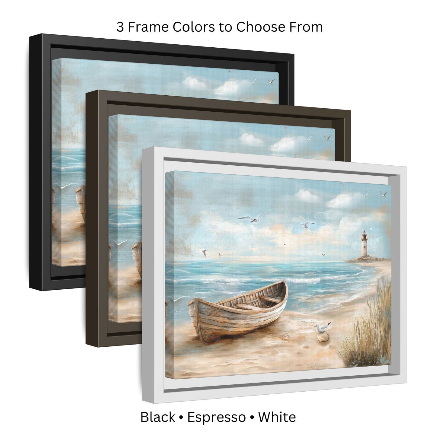 Lighthouse Coastal Scene Wall Art, Framed Print on Matte Canvas (FREE SHIPPING)