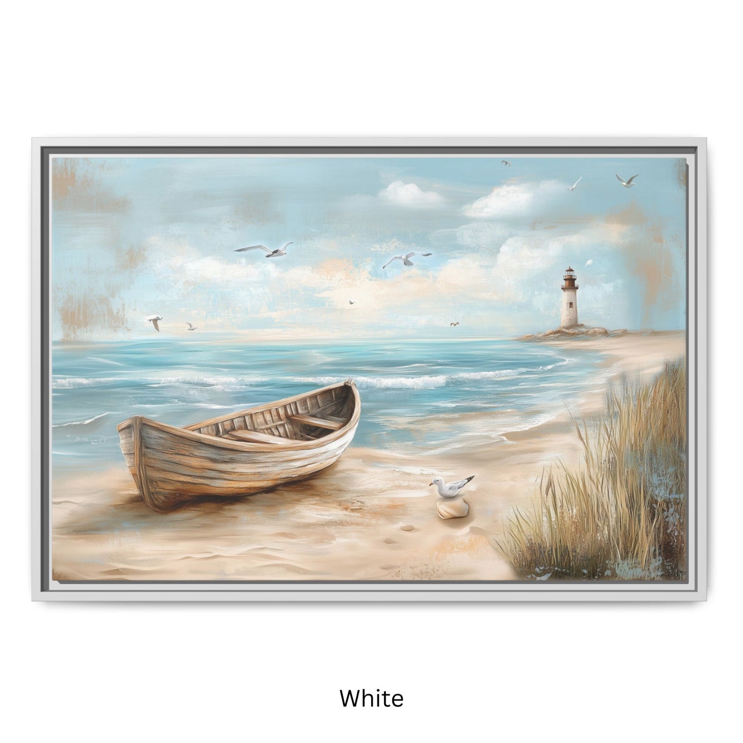 Lighthouse Coastal Scene Wall Art, Framed Print on Matte Canvas (FREE SHIPPING)
