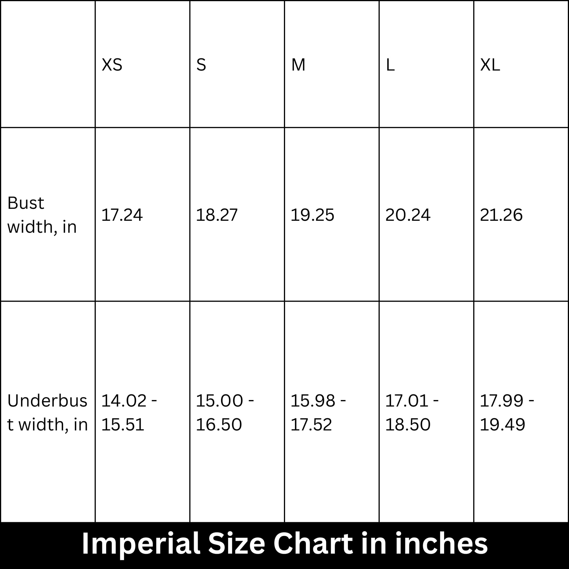 Yoga-Workout Top_Imperial Size Chart_Inches