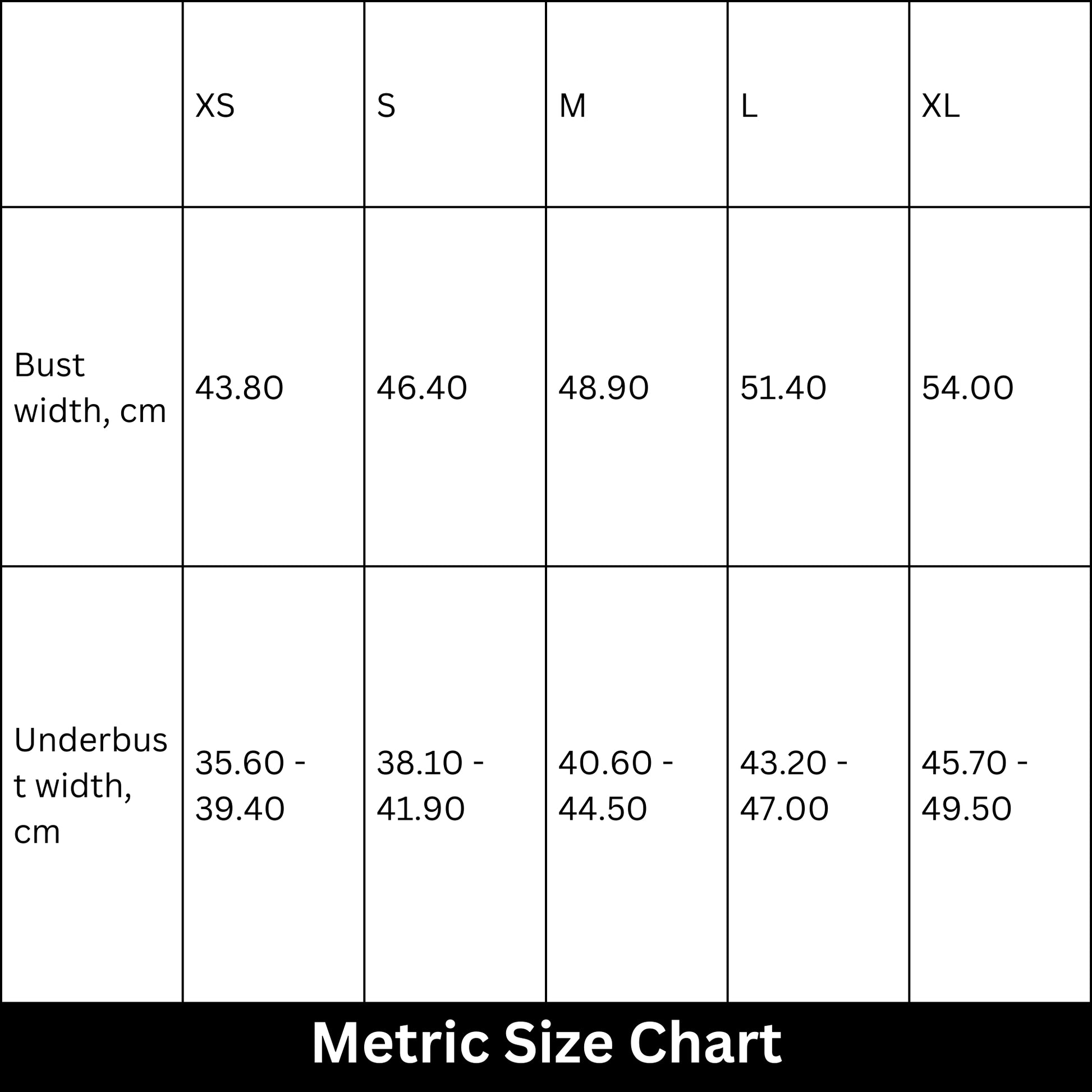 Workout Top_Metric Size Chart