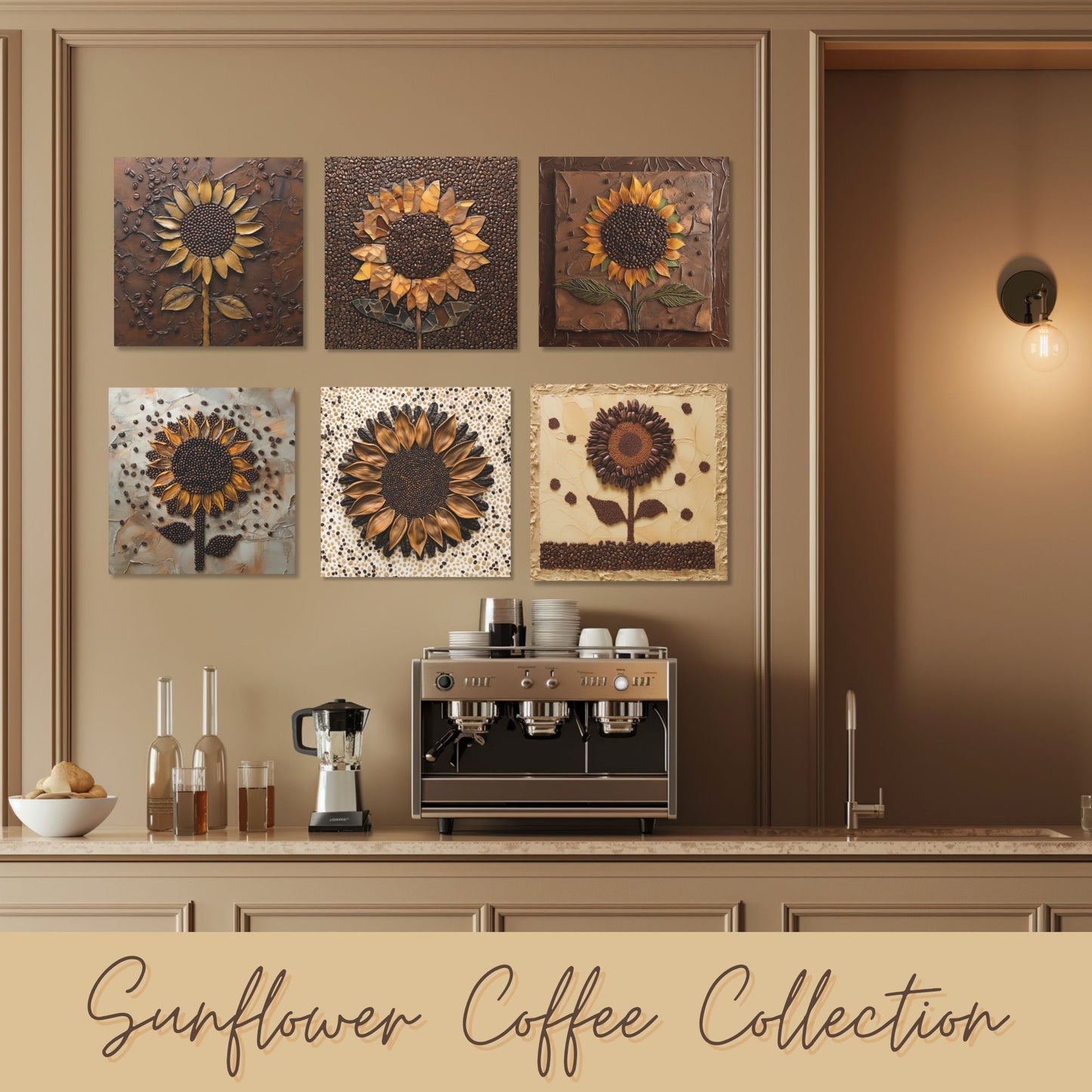 Sunflower Coffee Bean Wrapped Canvas Wall Art-Two of Six in the Collection (FREE SHIPPING)