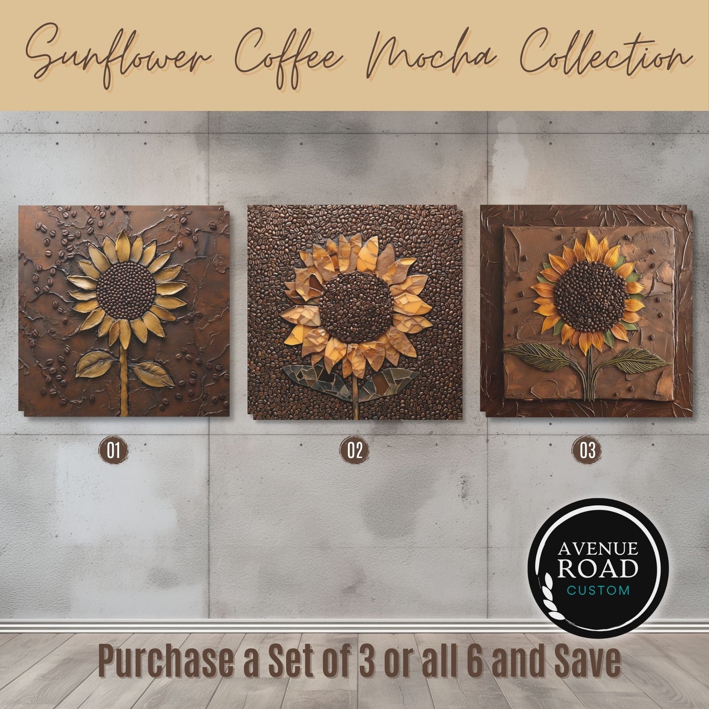 Sunflower Coffee Bean Wrapped Canvas Wall Art-Two of Six in the Collection (FREE SHIPPING)