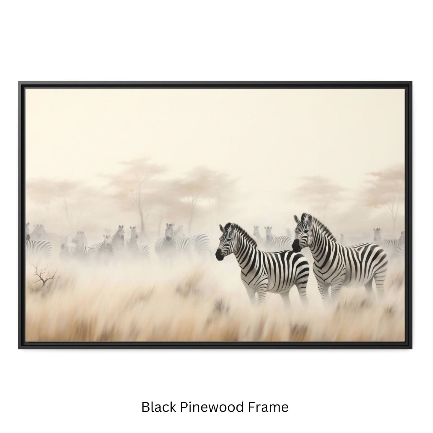 Zebra Savanna Wall Art, Framed Print on Matte Canvas (FREE SHIPPING)