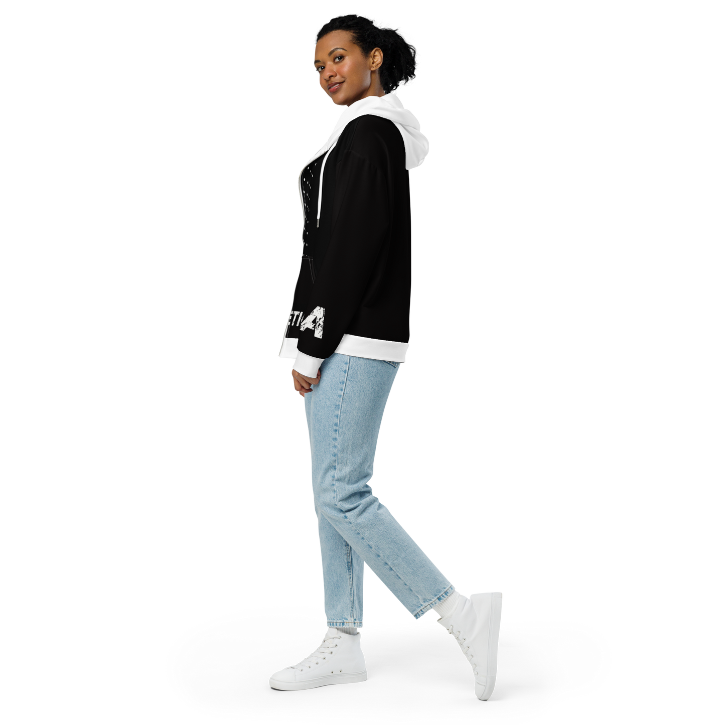 Athletica Unisex zip hoodie, High Fashion Black & White Designer hooded sweater