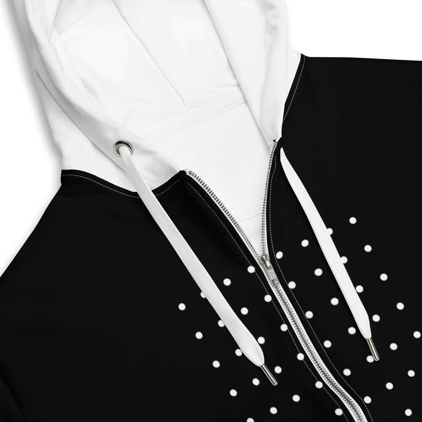 Athletica Black & White Hoodie Zipper Close up