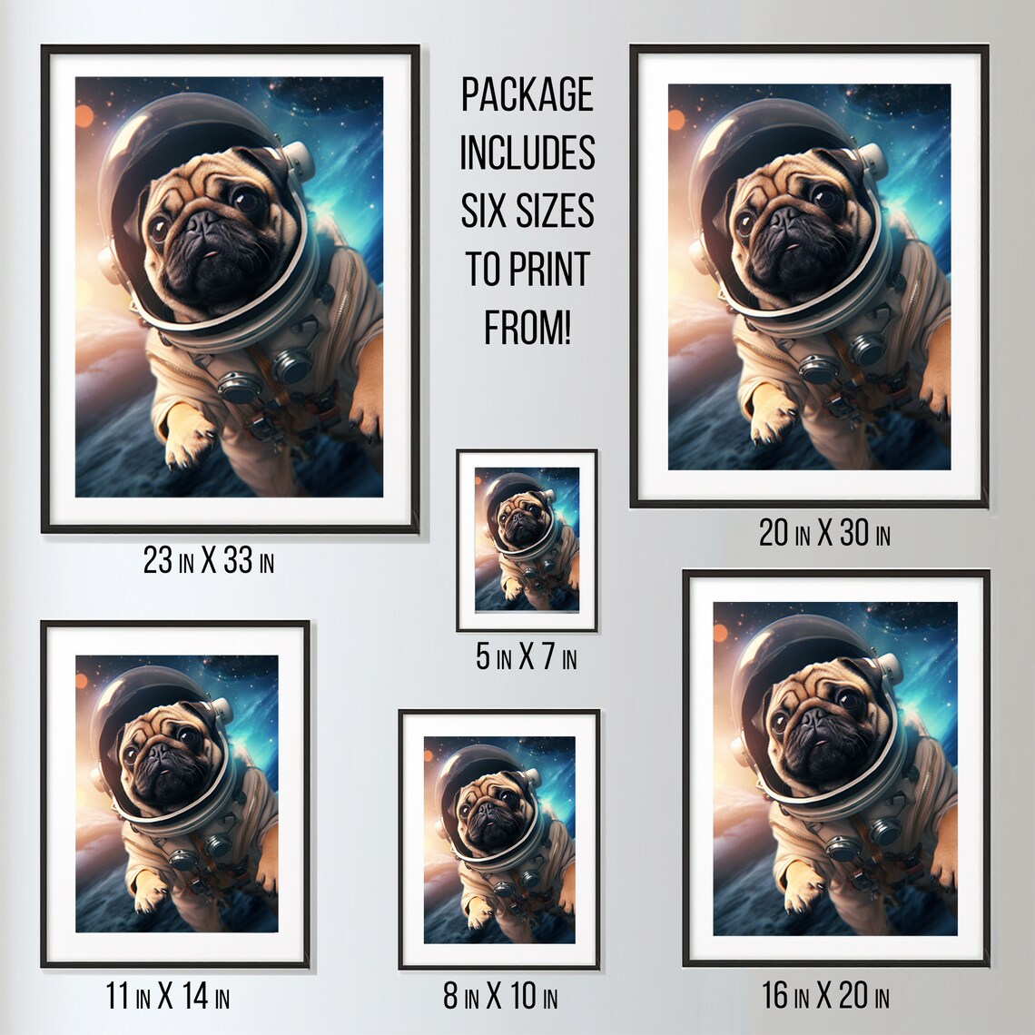 Pug Astronaut Space Walk Digital Poster