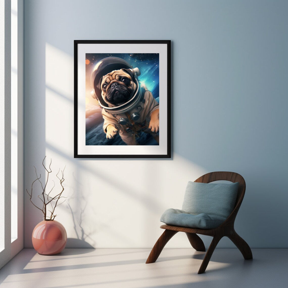 Pug Astronaut Space Walk Digital Poster