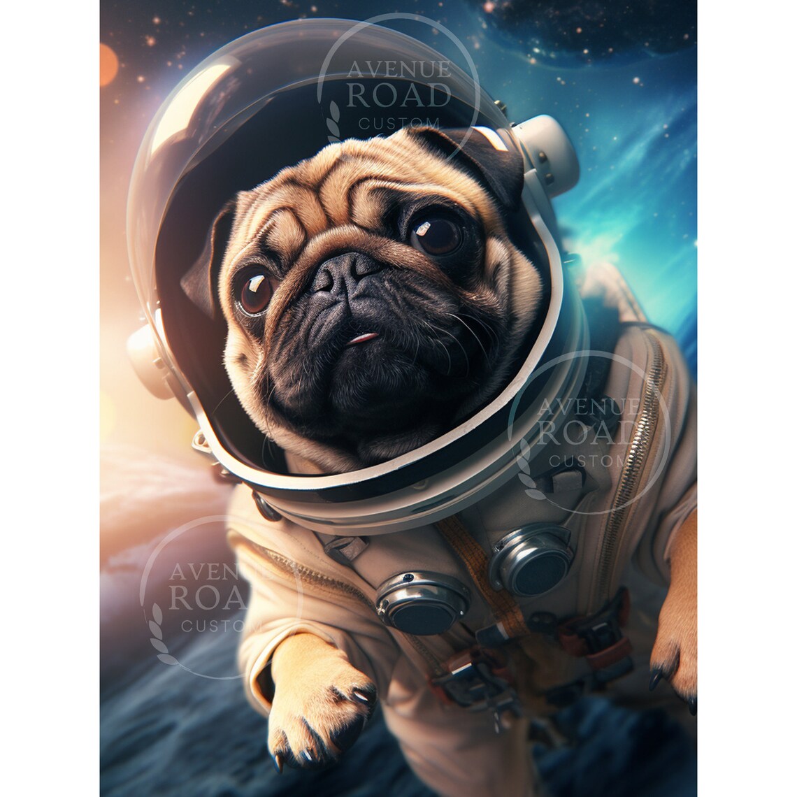 Pug Astronaut Space Walk Digital Poster