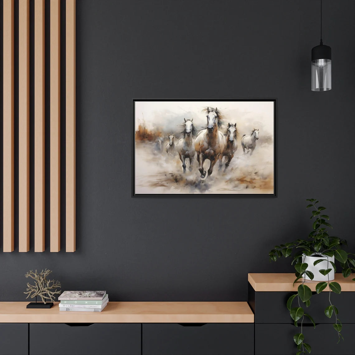 White Stallions galloping in the prairie Abstract Framed Wall Art (FREE SHIPPING)