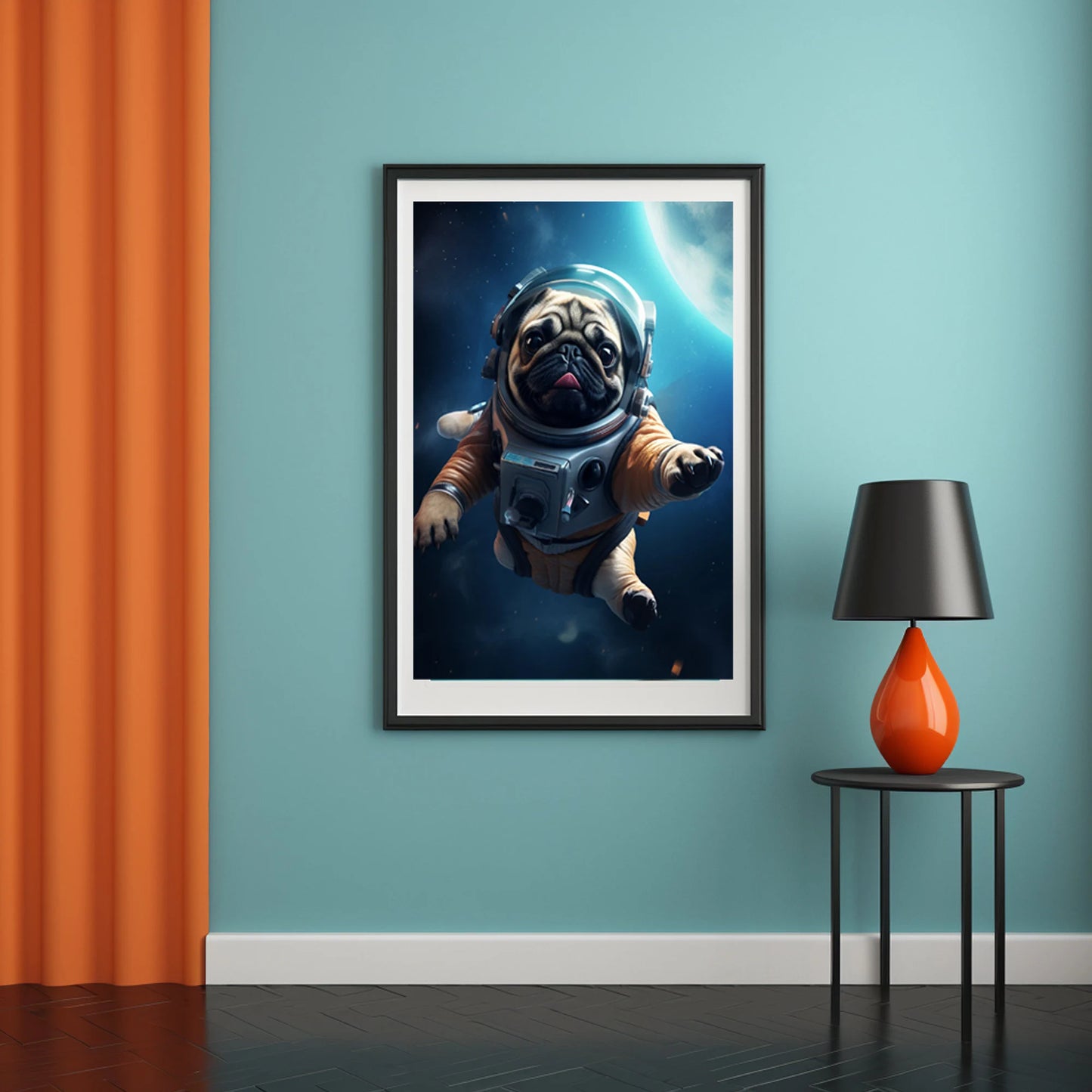 Astronaut Pug in Space Digital Poster