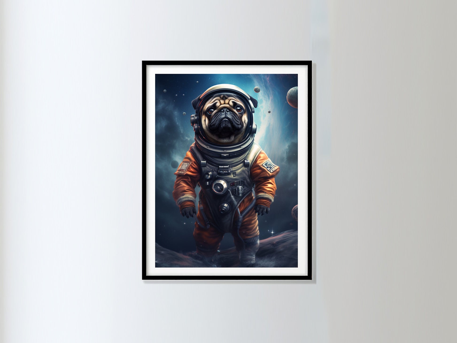 Pug Dog Galactic Astronaut Digital Poster_Framed