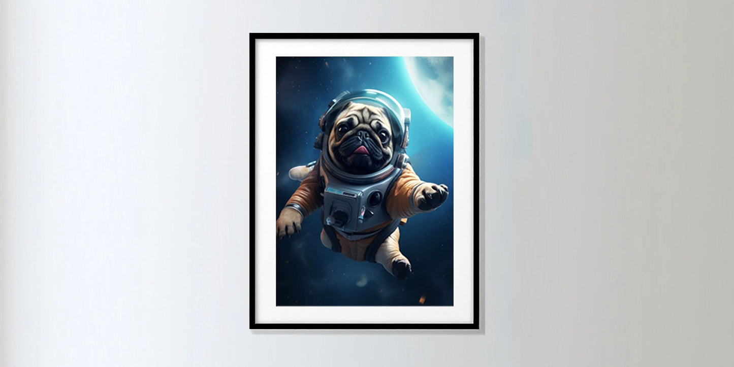 Astronaut Pug in Space Digital Poster