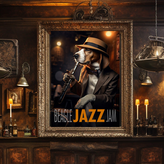 Beagle in Jazz Club playing the Sax_Digital Poster