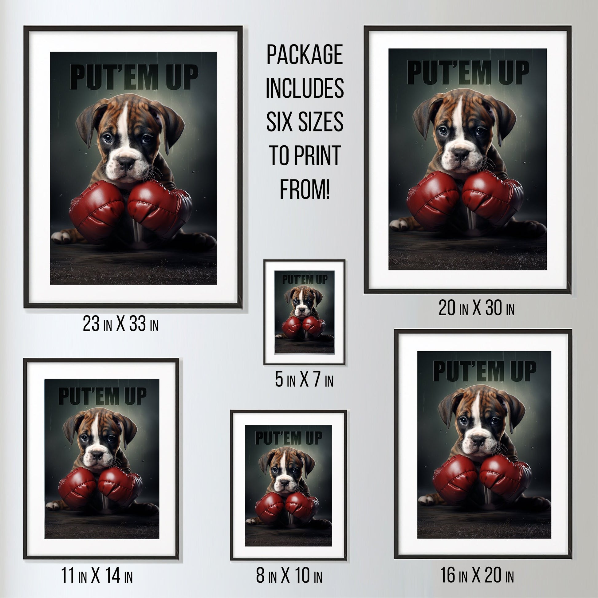 Boxing Boxer Pup Wall Art_Size Chart