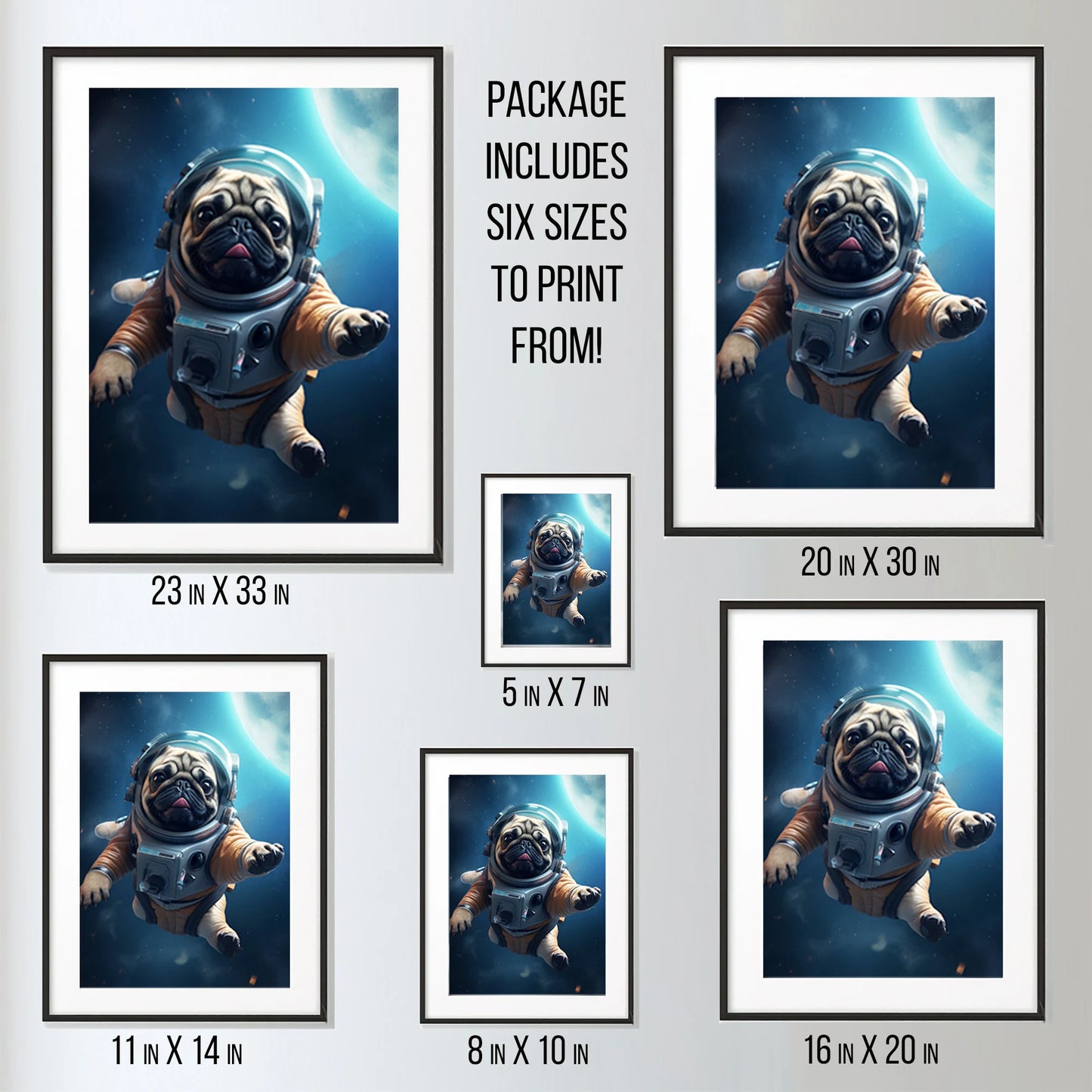 Astronaut Pug in Space Digital Poster