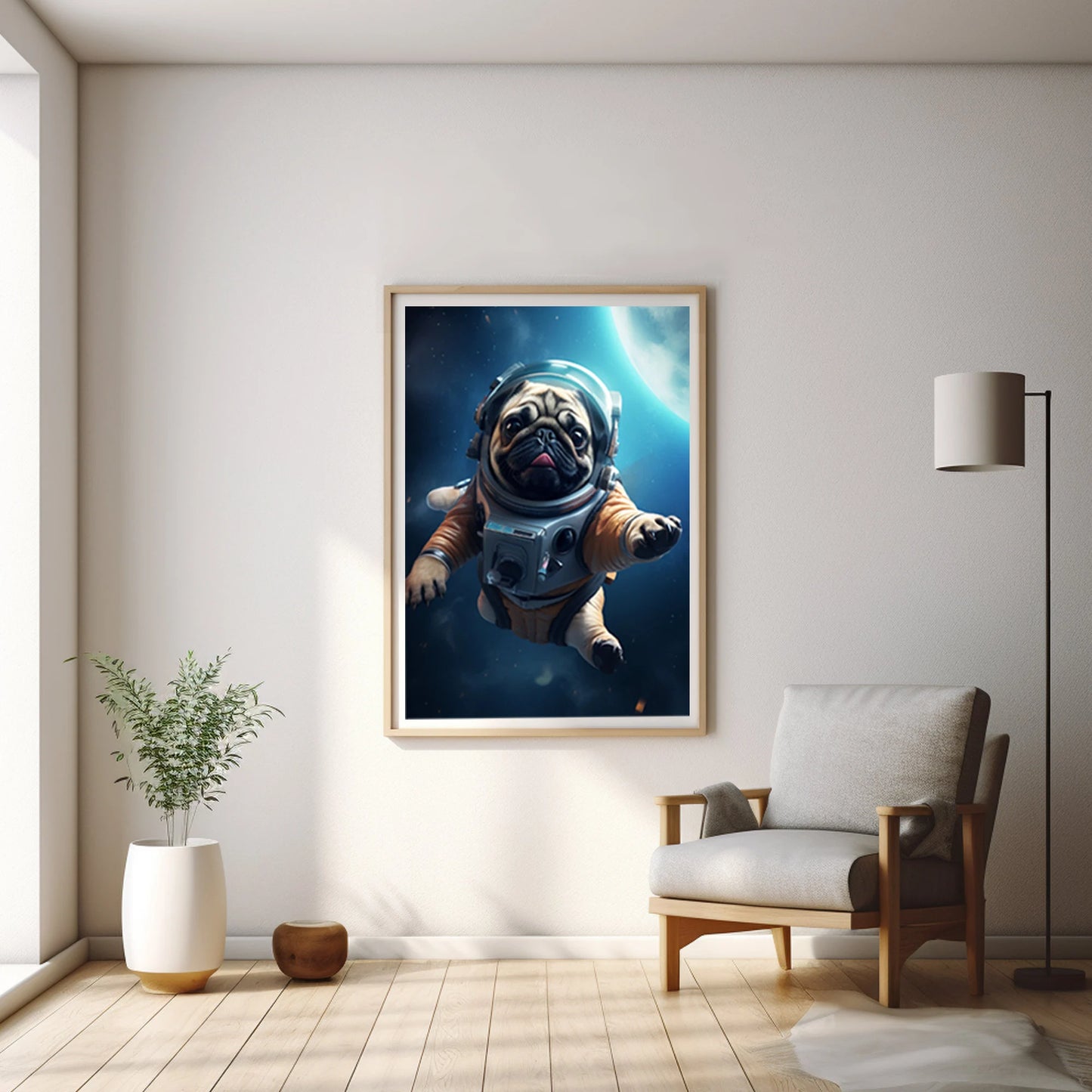 Astronaut Pug in Space Digital Poster