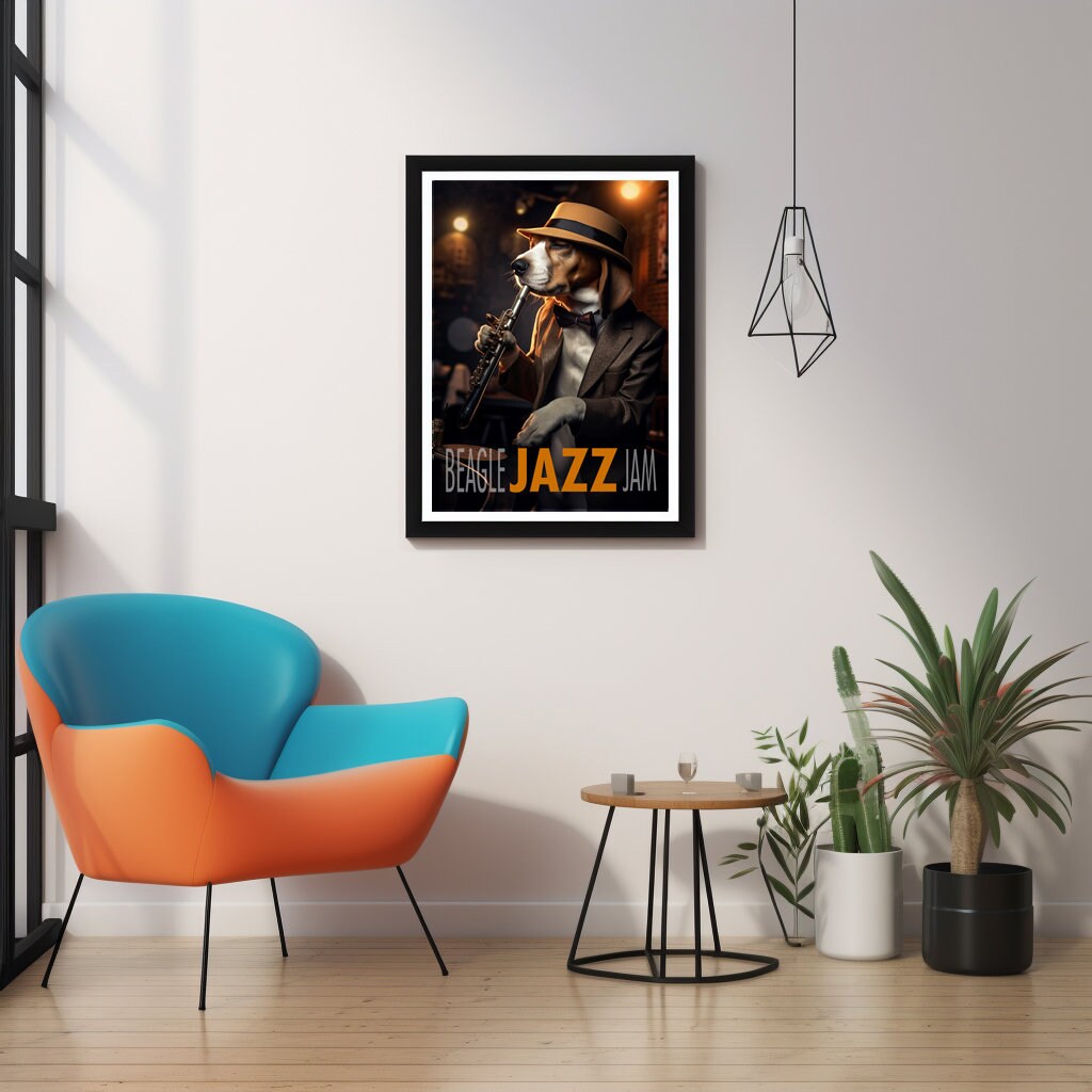 Beagle in Jazz Club playing the Sax_Wall Decor