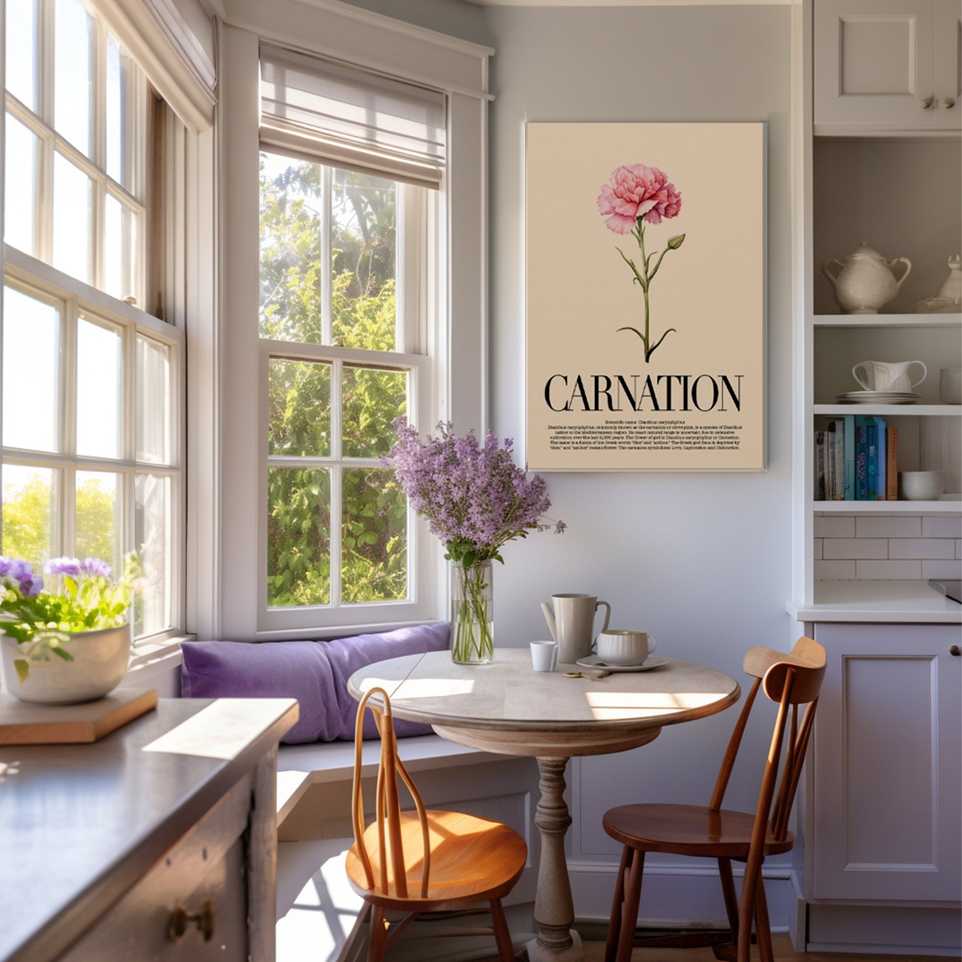 Carnation Water Color Wall Art_Kitchen Decor