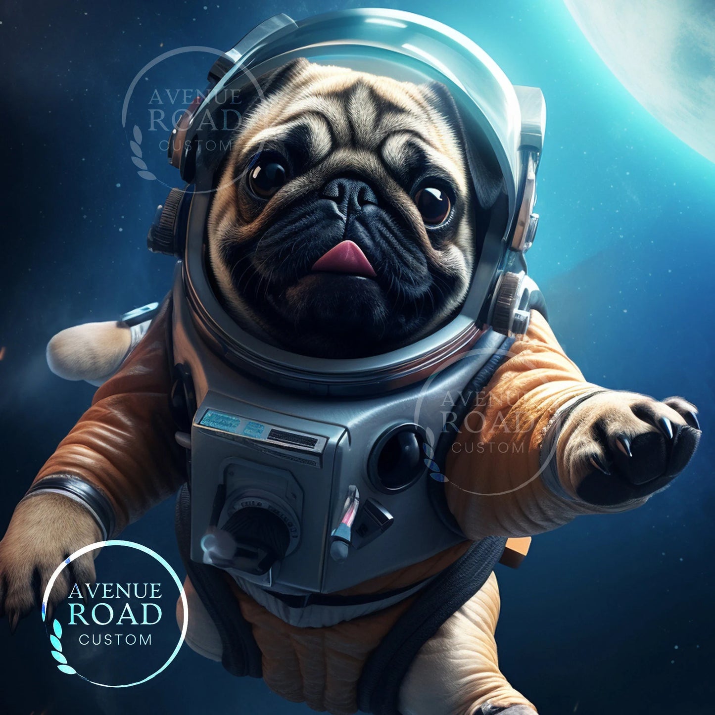 Astronaut Pug in Space Digital Poster