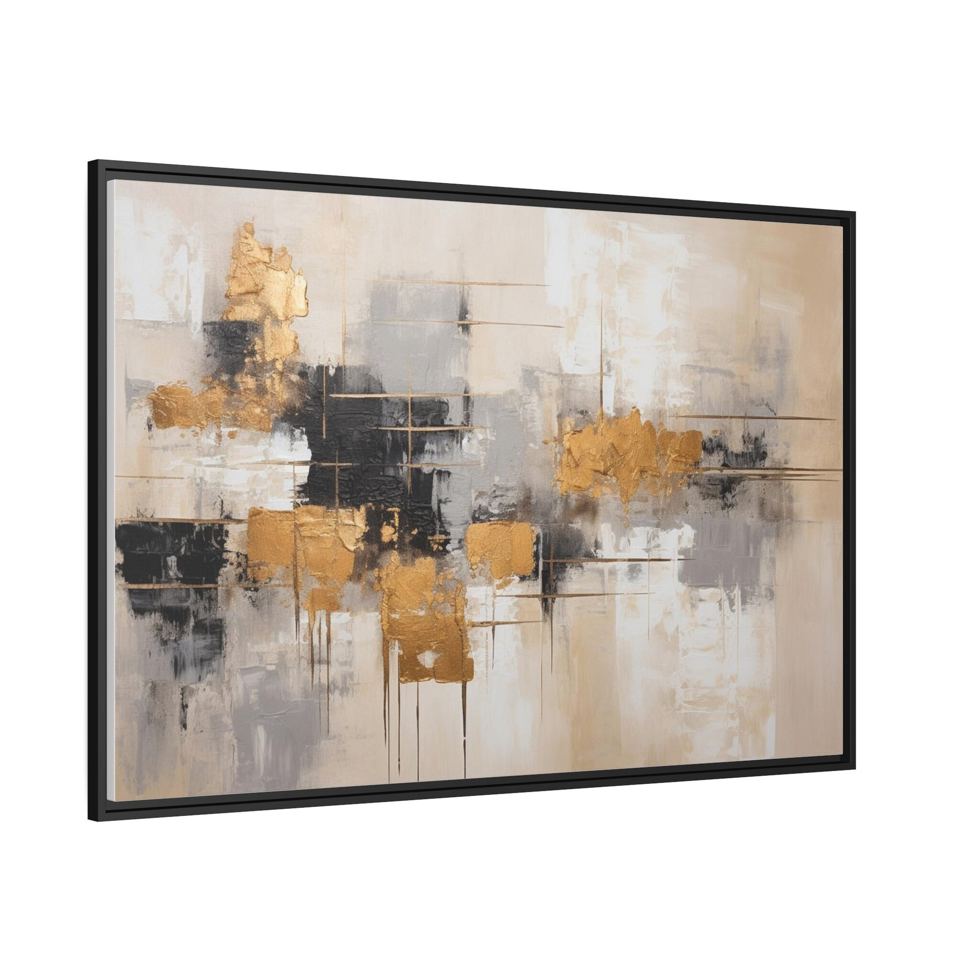 Abstract Art, Wall Art, Gold Black accents on water element_Side View