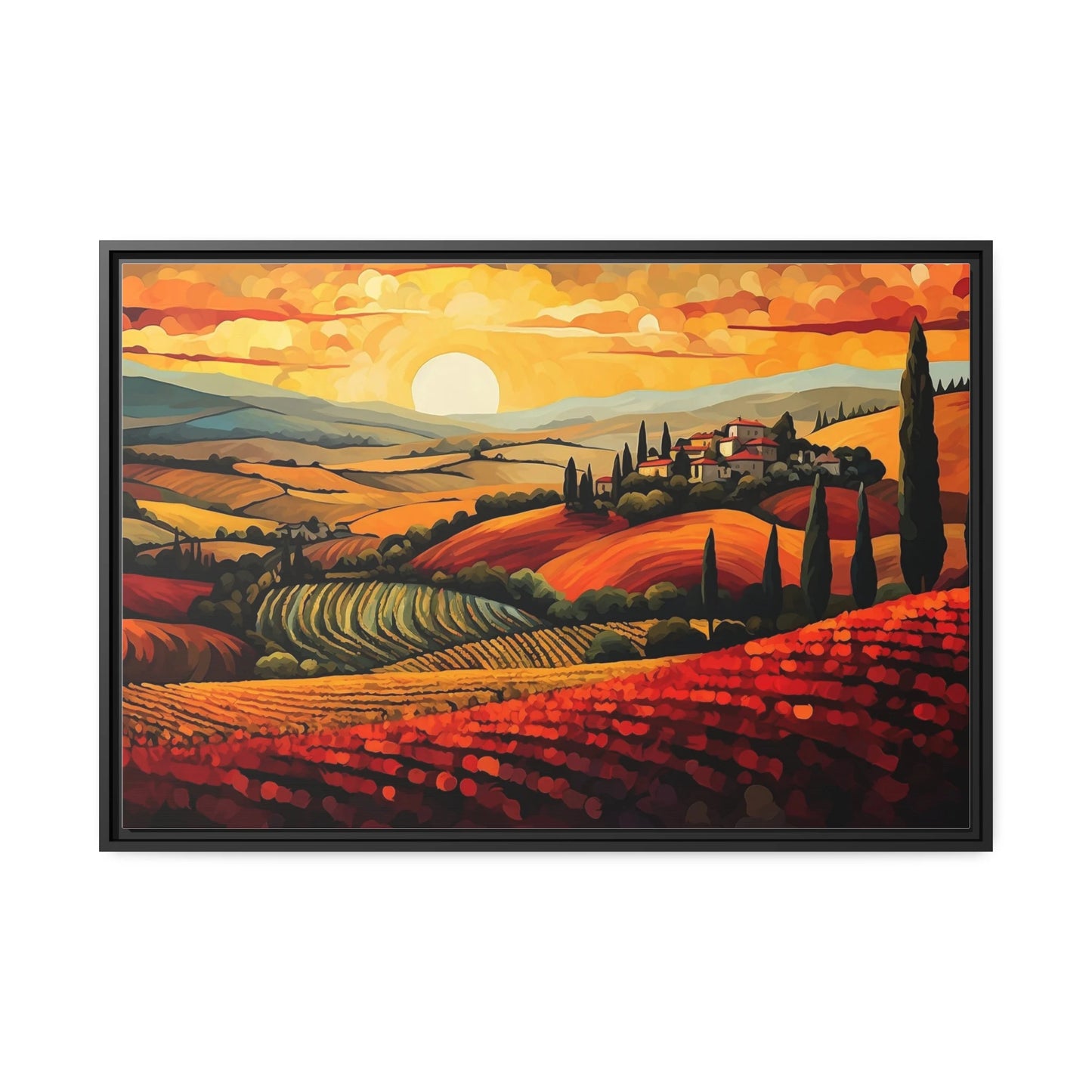 Tuscany Vineyard Sunset Painting_Medium size Frame