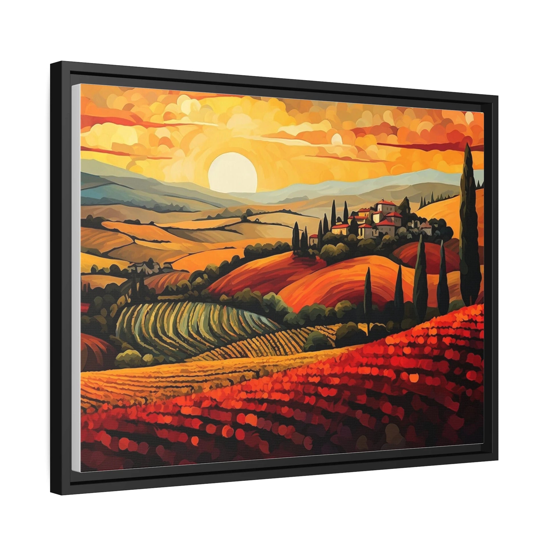 Tuscany Vineyard Sunset Painting_Small Frame Perspective