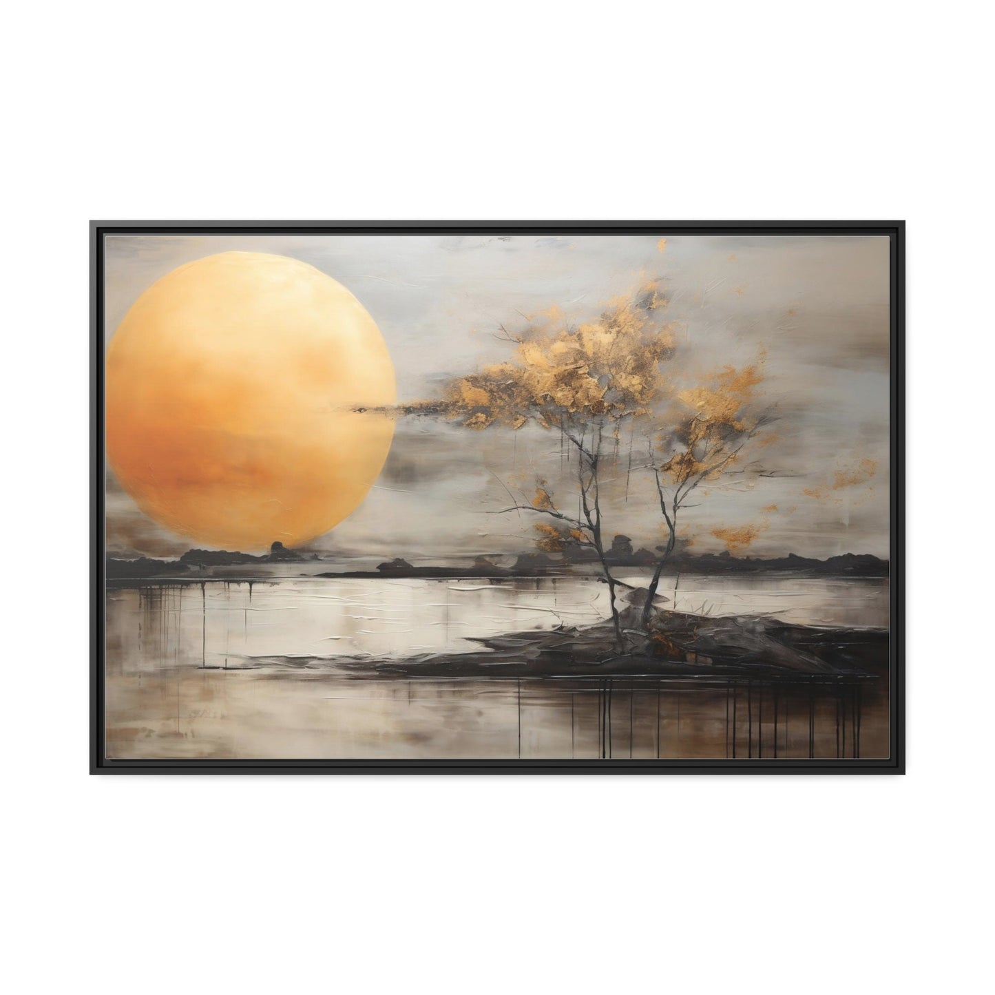 Abstract Painting Wall Art, Surreal Moon Lakeview_Front View