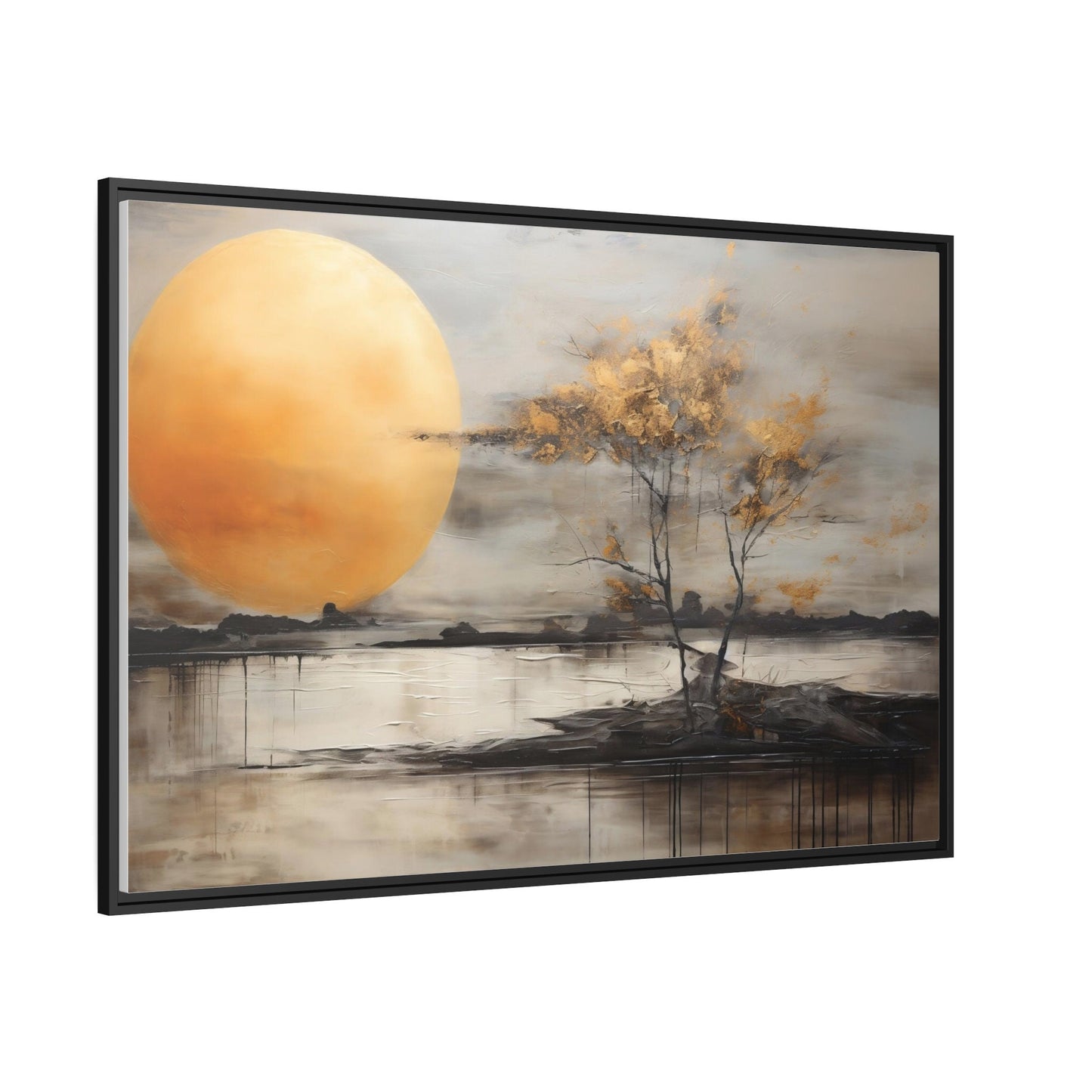 Abstract Painting Wall Art, Surreal Moon Lakeview_Side View