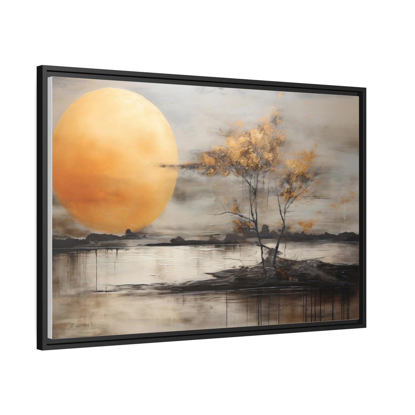 Abstract Painting Wall Art, Surreal Moon Lakeview_Side view Small