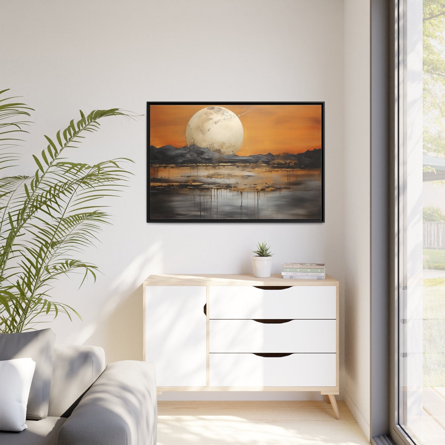 Abstract Painting, Surreal Moon Lakeview_Living Room Decor