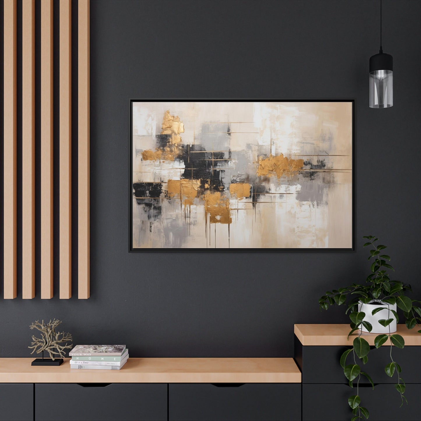 Abstract Art, Wall Art, Gold Black accents on water element_Home Office Decor