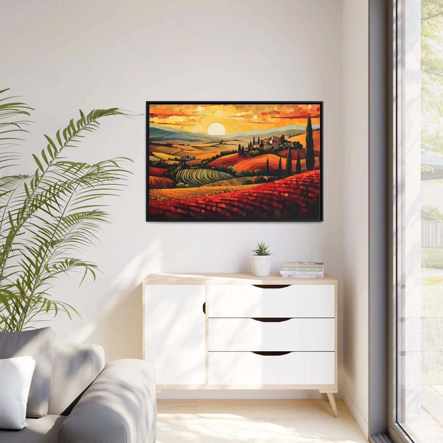 Tuscany Vineyard Sunset Painting_Home Decor