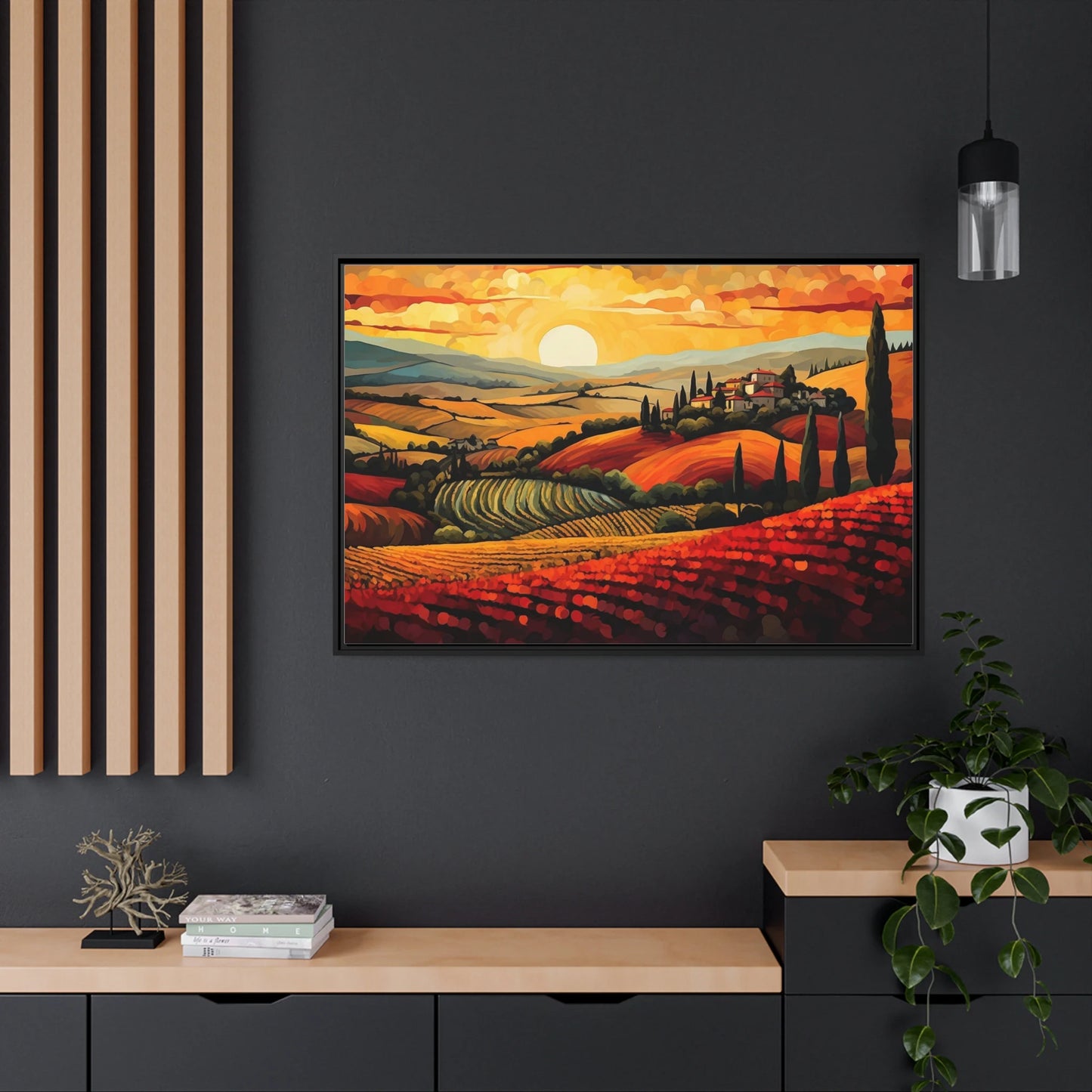 Tuscany Vineyard Sunset Painting_OFFICE DECOR