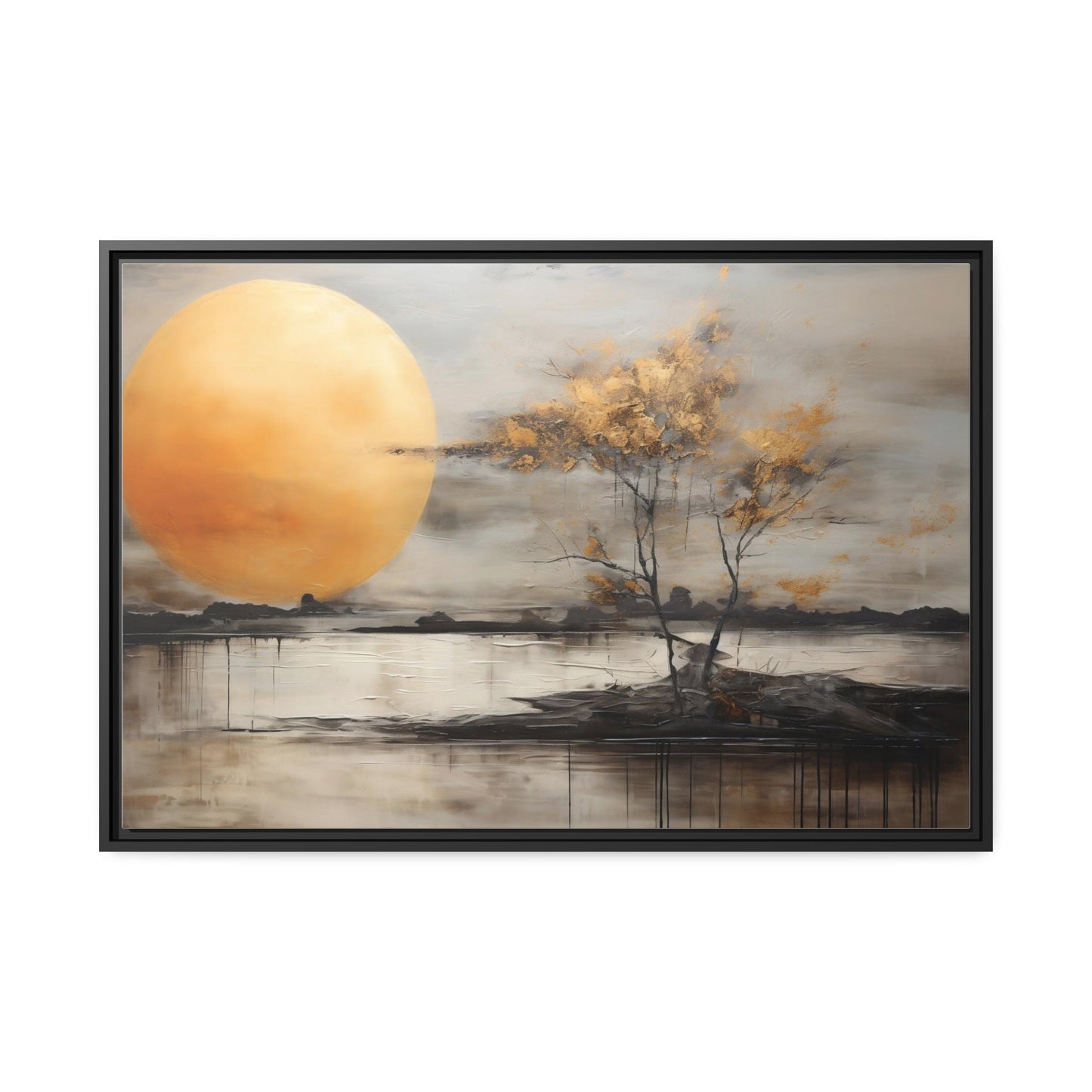 Abstract Painting Wall Art, Surreal Moon Lakeview_Front View Small